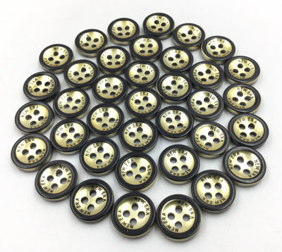 Black & Golden Circular 4 Hole Plastic Buttons