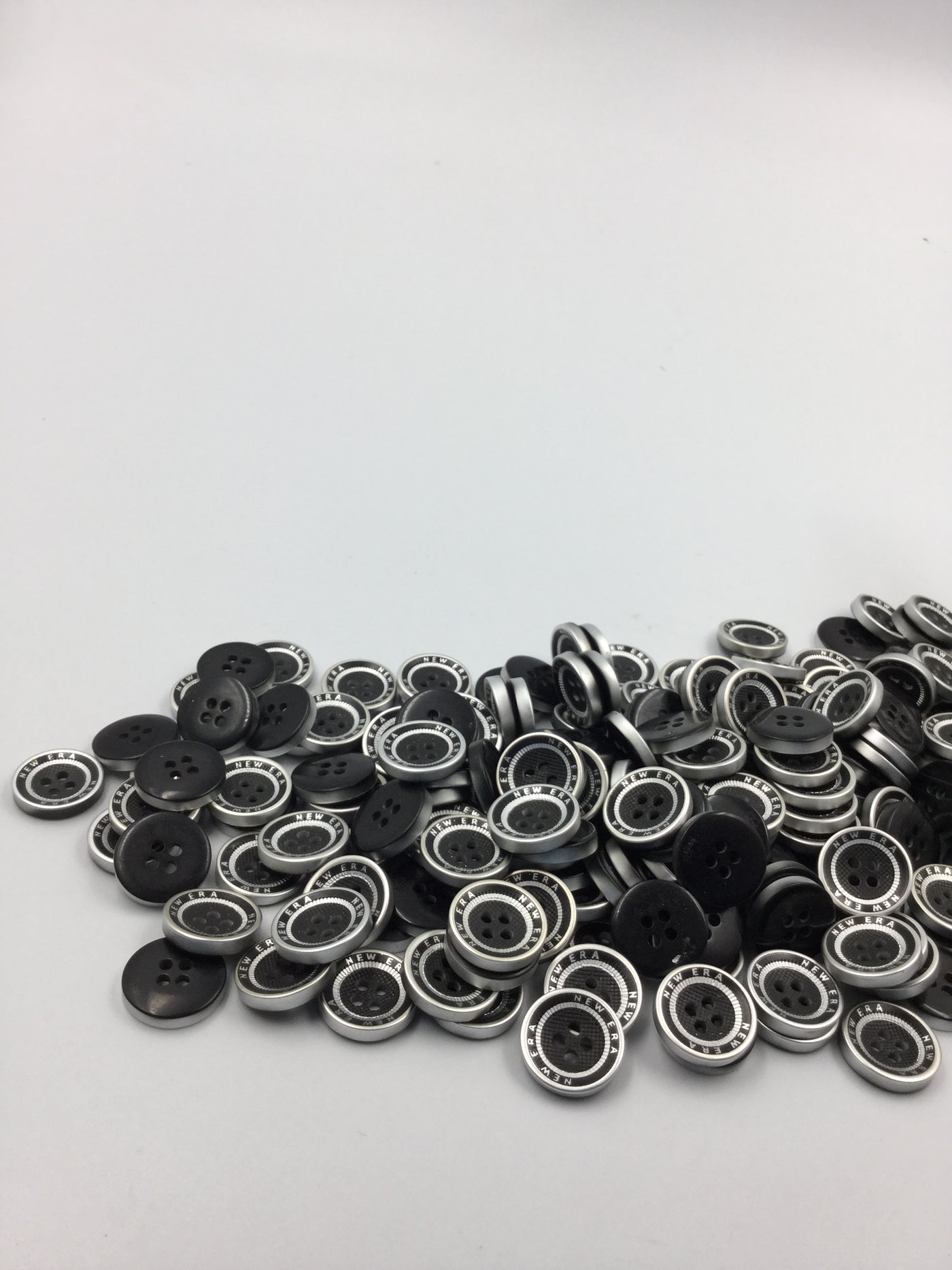 Silver & Black Round Four Hole Polyester Button (Wholesale)