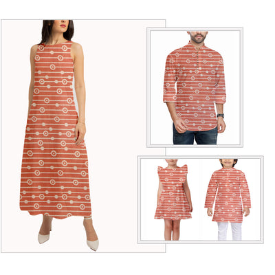 गाजरी लाल पट्टियाँ मुद्रित डब्बू प्रिंट सूती कपड़ा