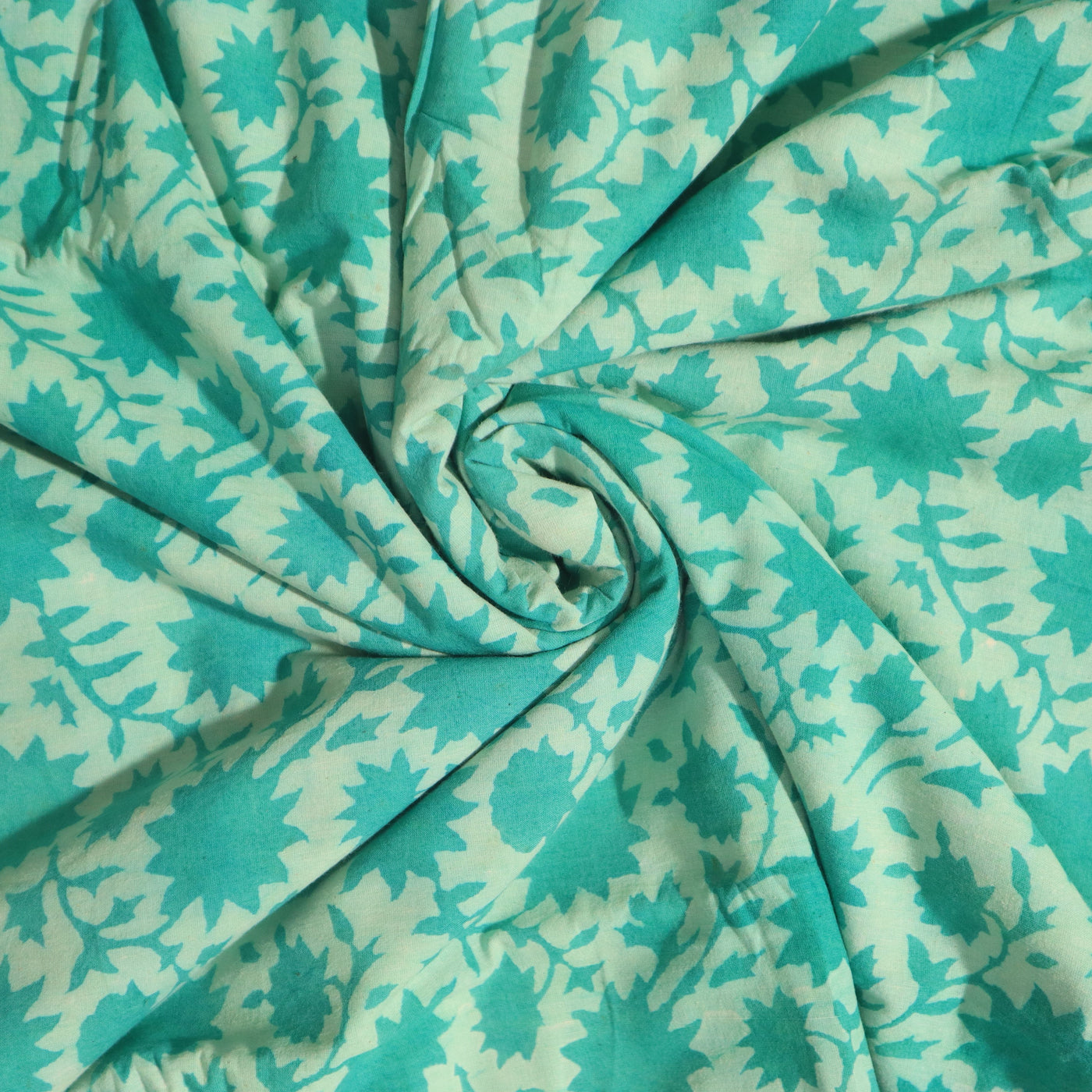 Sky Blue Floral Dabu Print Cotton Fabric