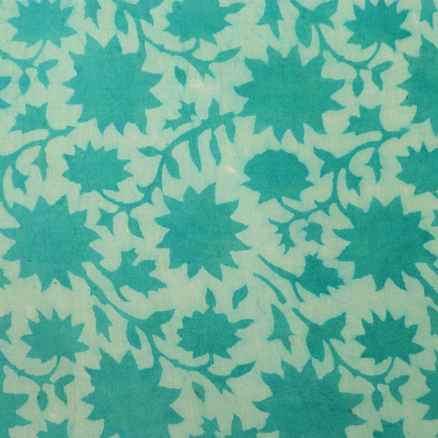 Sky Blue Floral Dabu Print Cotton Fabric