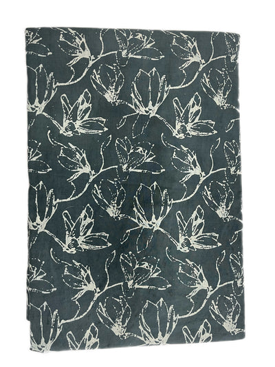 Grey Floral Printed Dabu Cotton Fabric