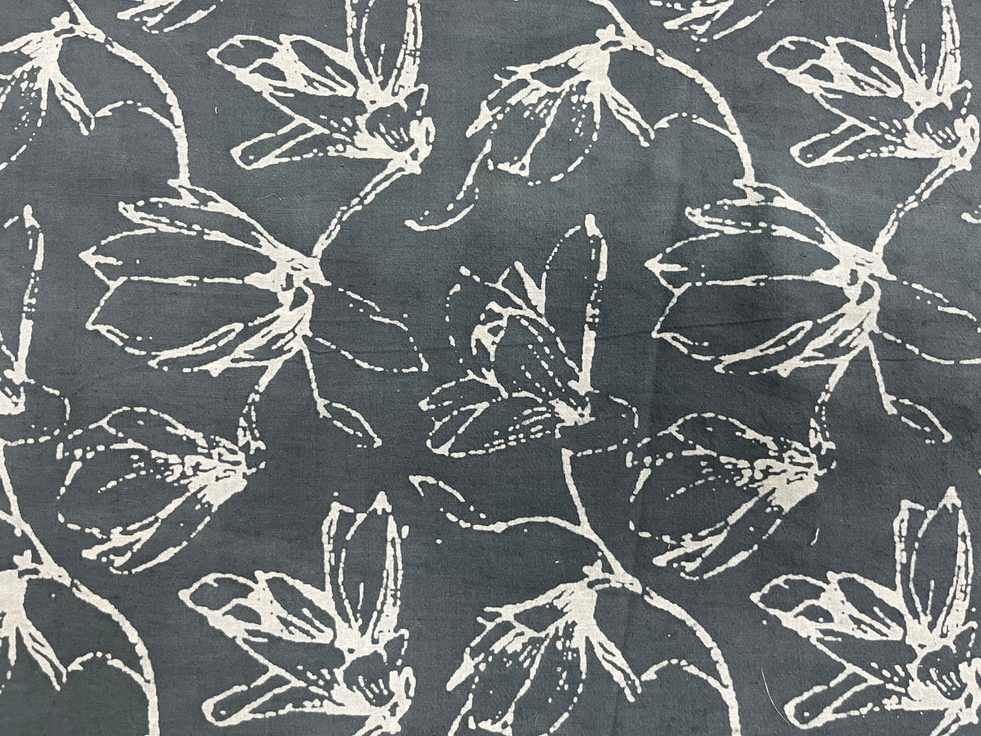 Grey Floral Printed Dabu Cotton Fabric