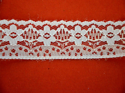 White Pattern L-61 Dyeable Cotton Poly Net Lace