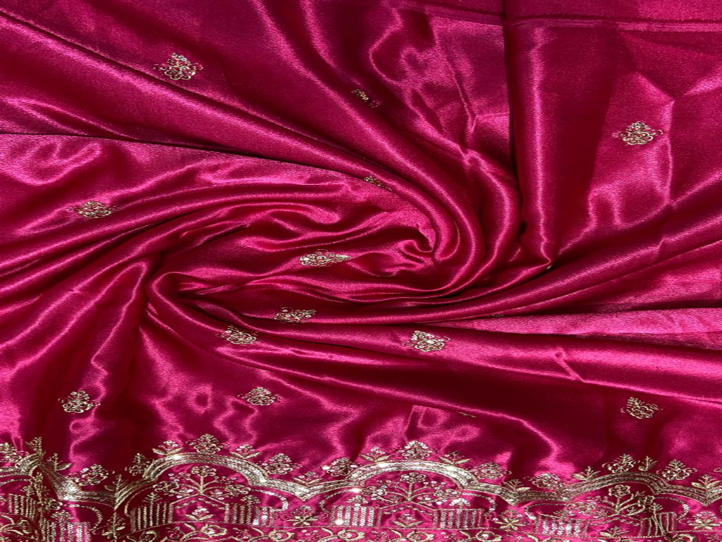 Maroon Red Traditional Embroidered Balma Daman Satin Fabric