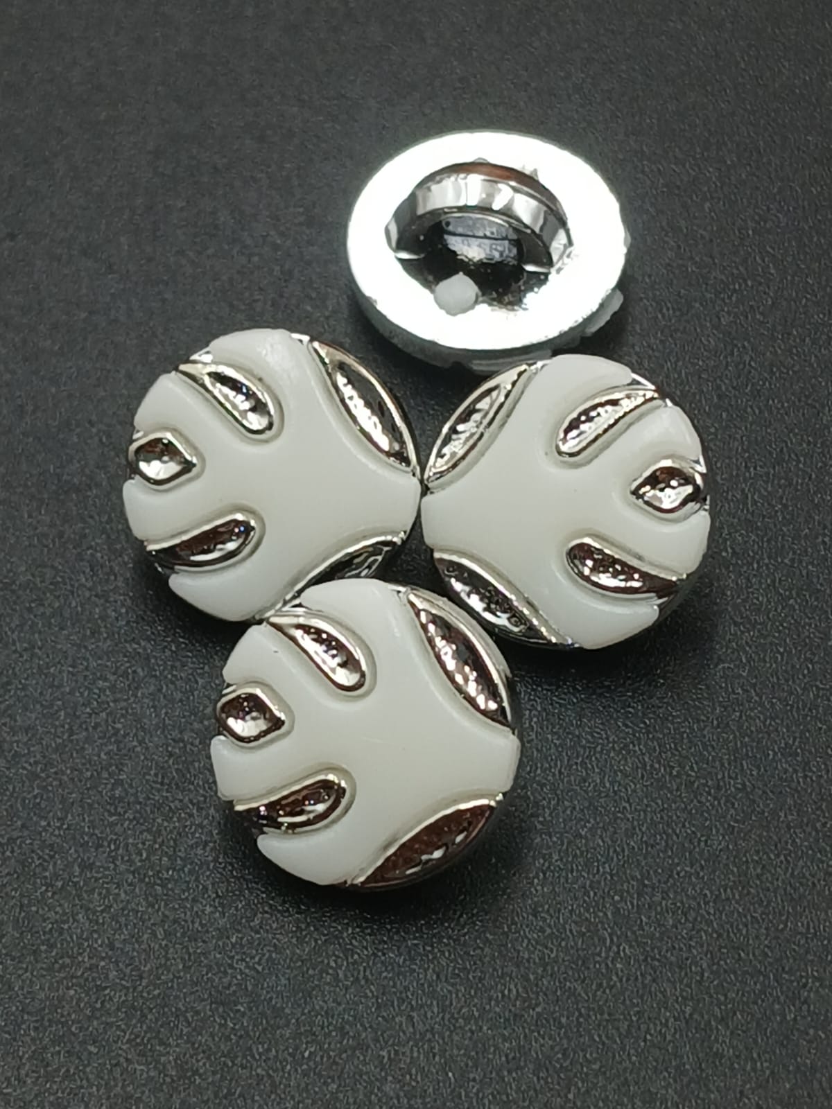 Silver And White Circular 20L Down Hole Polyester Buttons