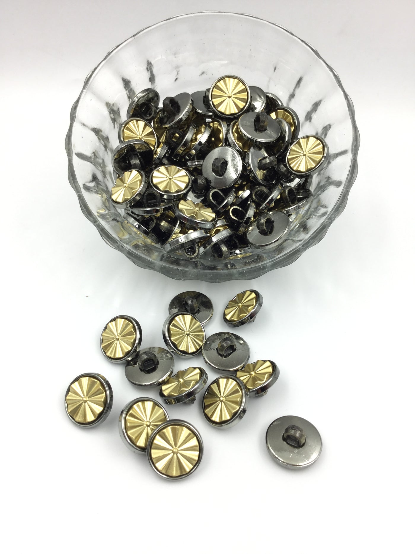 Black & Sand Golden Round Shape Down Hole Polyester Buttons (Wholesale)