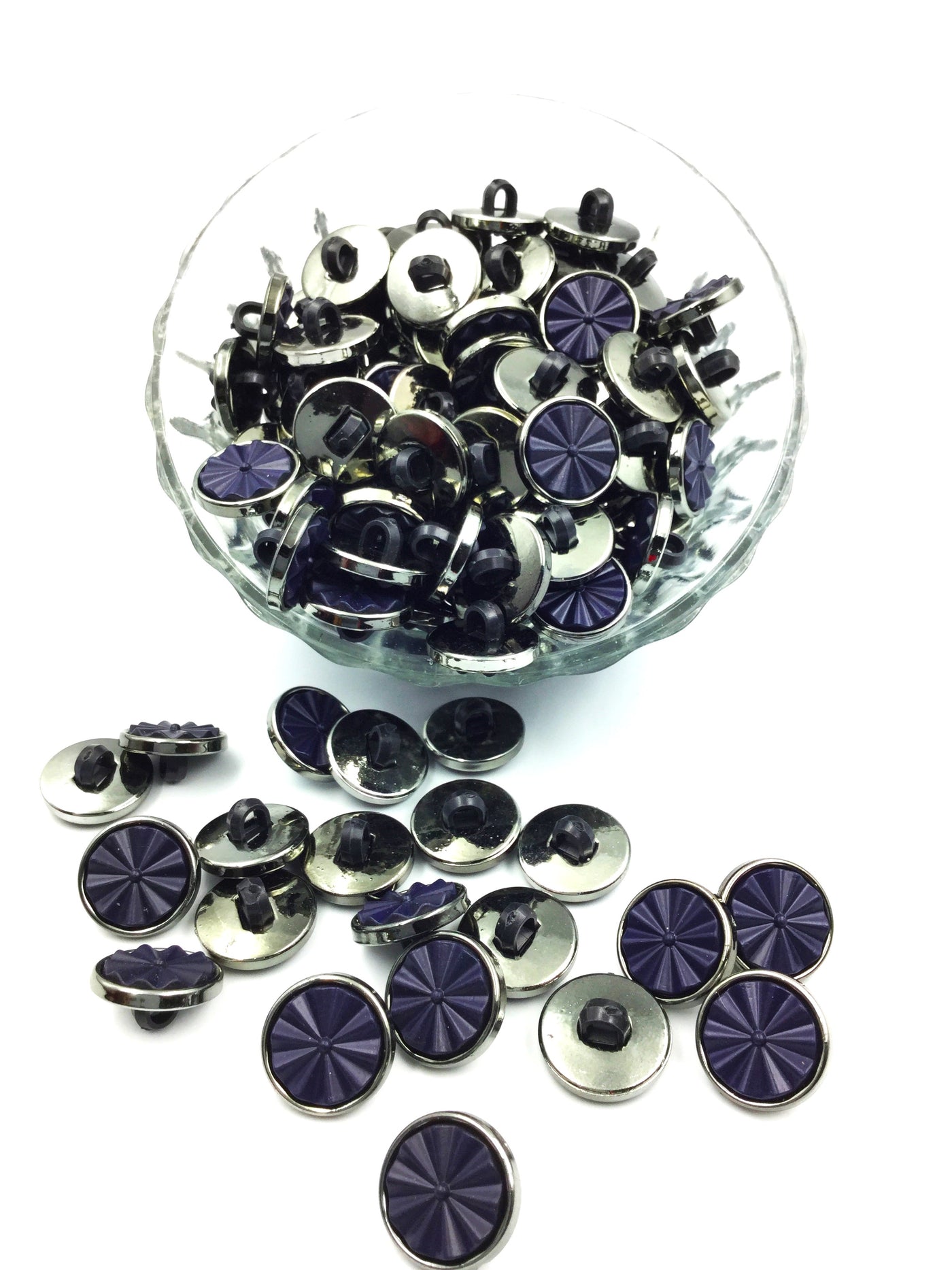 Black & Navy Blue Round Shape Down Hole Polyester Buttons (Wholesale)