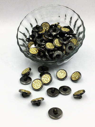 Black & Sand Golden Round Shape Down Hole Polyester Buttons (Wholesale)