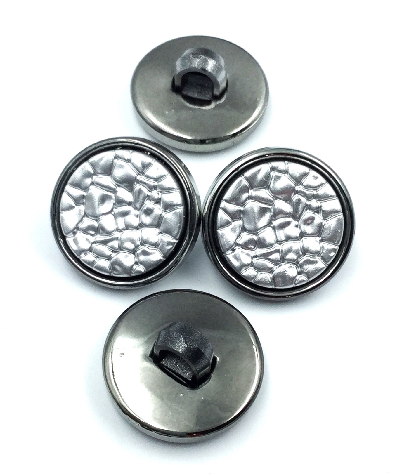 Black & Silver Round Shape Down Hole Polyester Buttons (Wholesale)