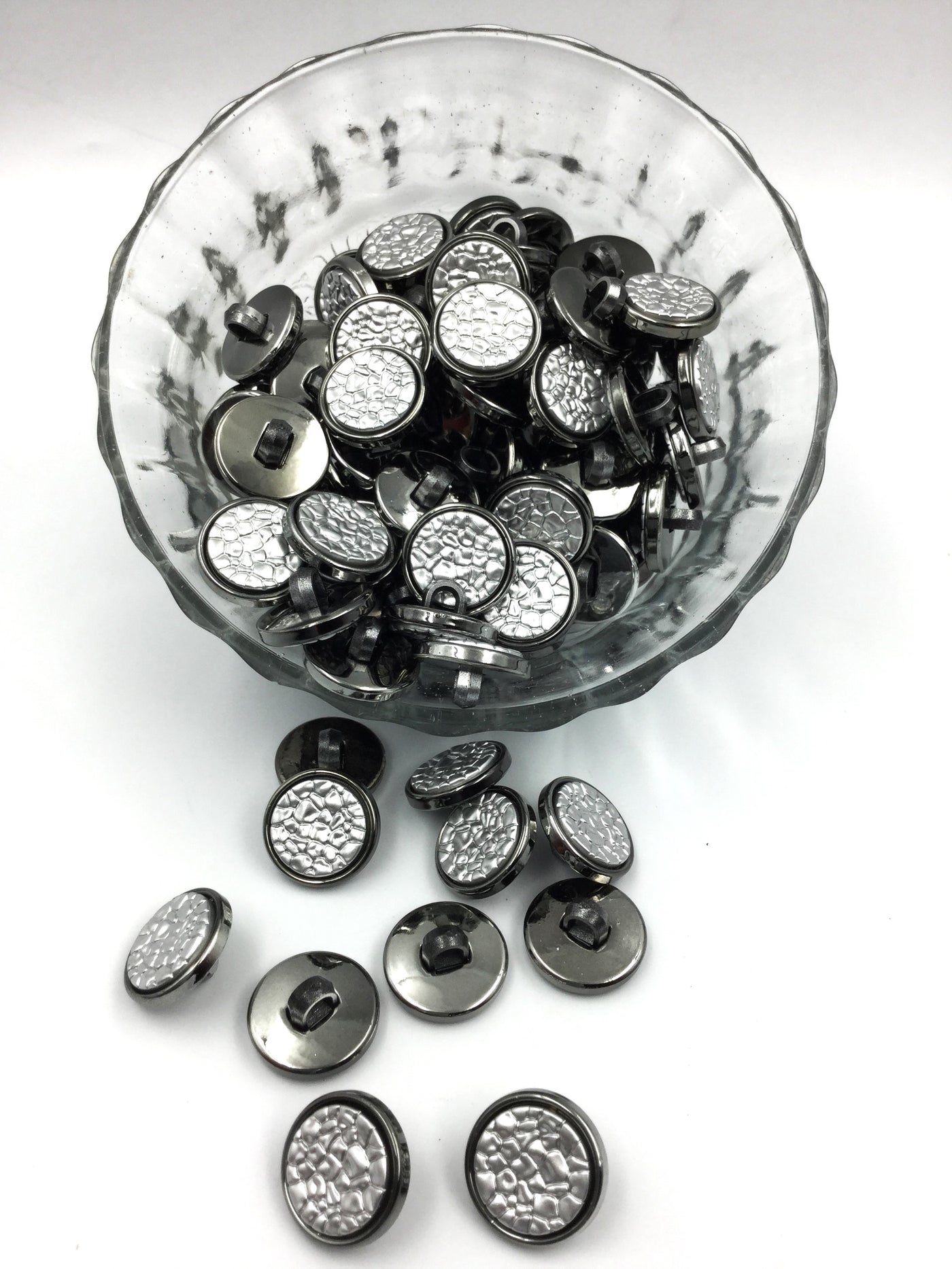 Black & Silver Round Shape Down Hole Polyester Buttons (Wholesale)