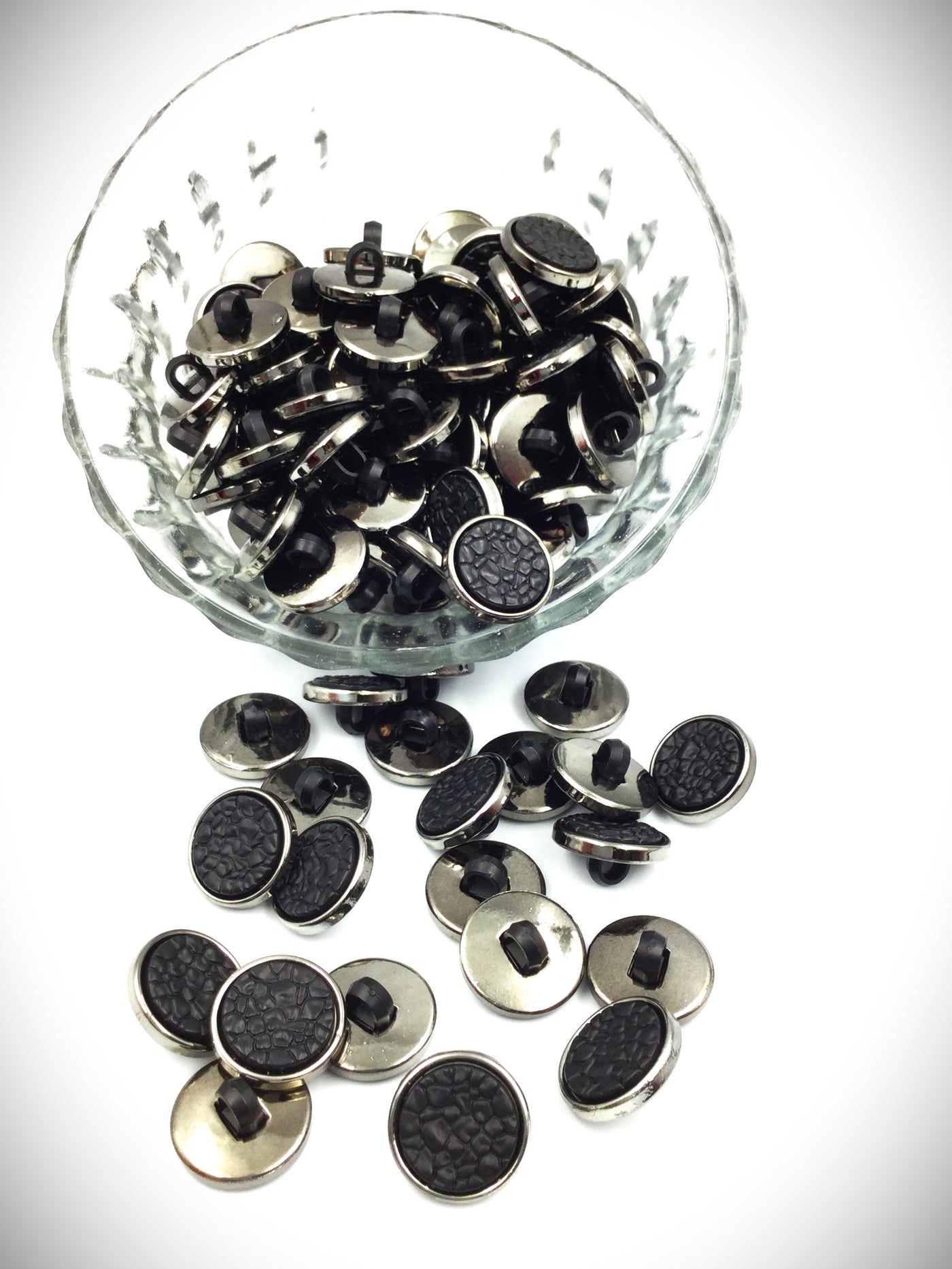 Black & Gray Round Shape Down Hole Polyester Buttons (Wholesale)