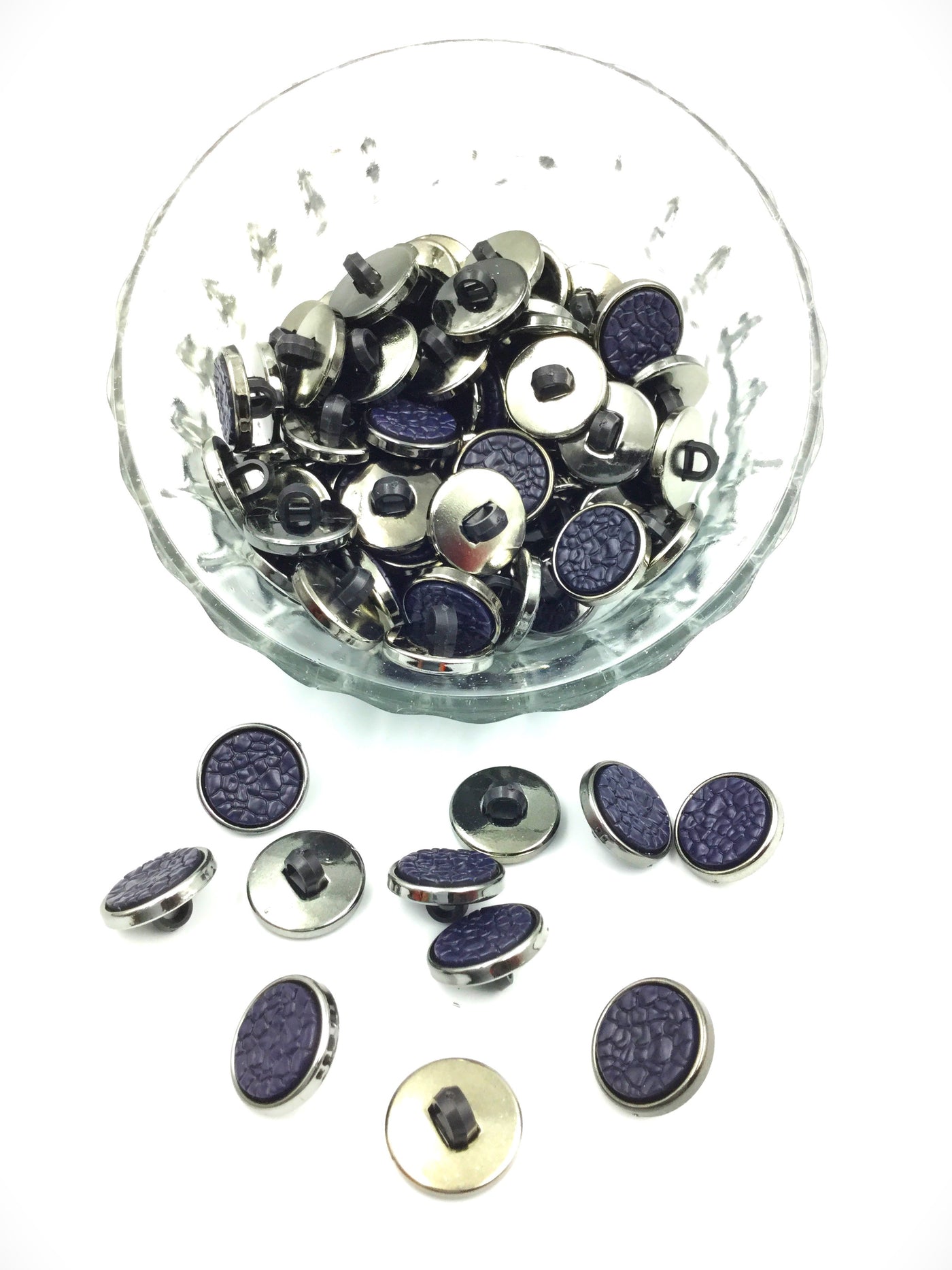 Black & Navy Blue Round Shape Down Hole Polyester Button (Wholesale)