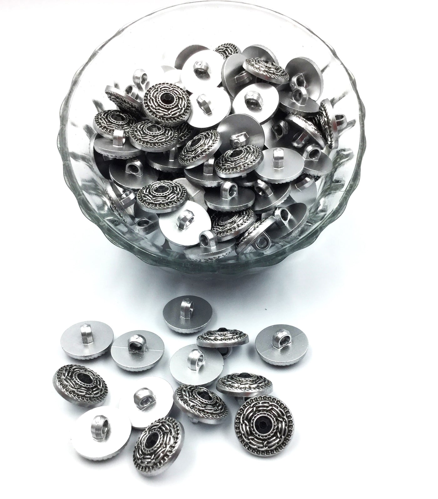 Silver Round Shape Down Hole Polyester Button (Wholesale)