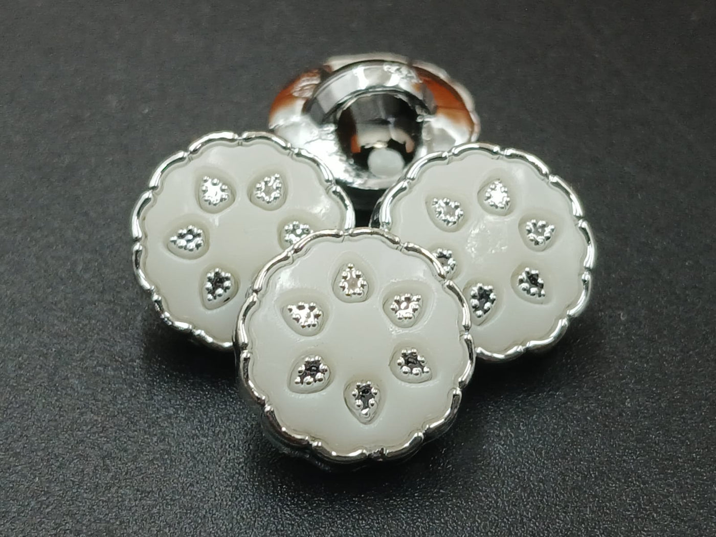 Silver And White Circular 24L Down Hole Polyester Buttons