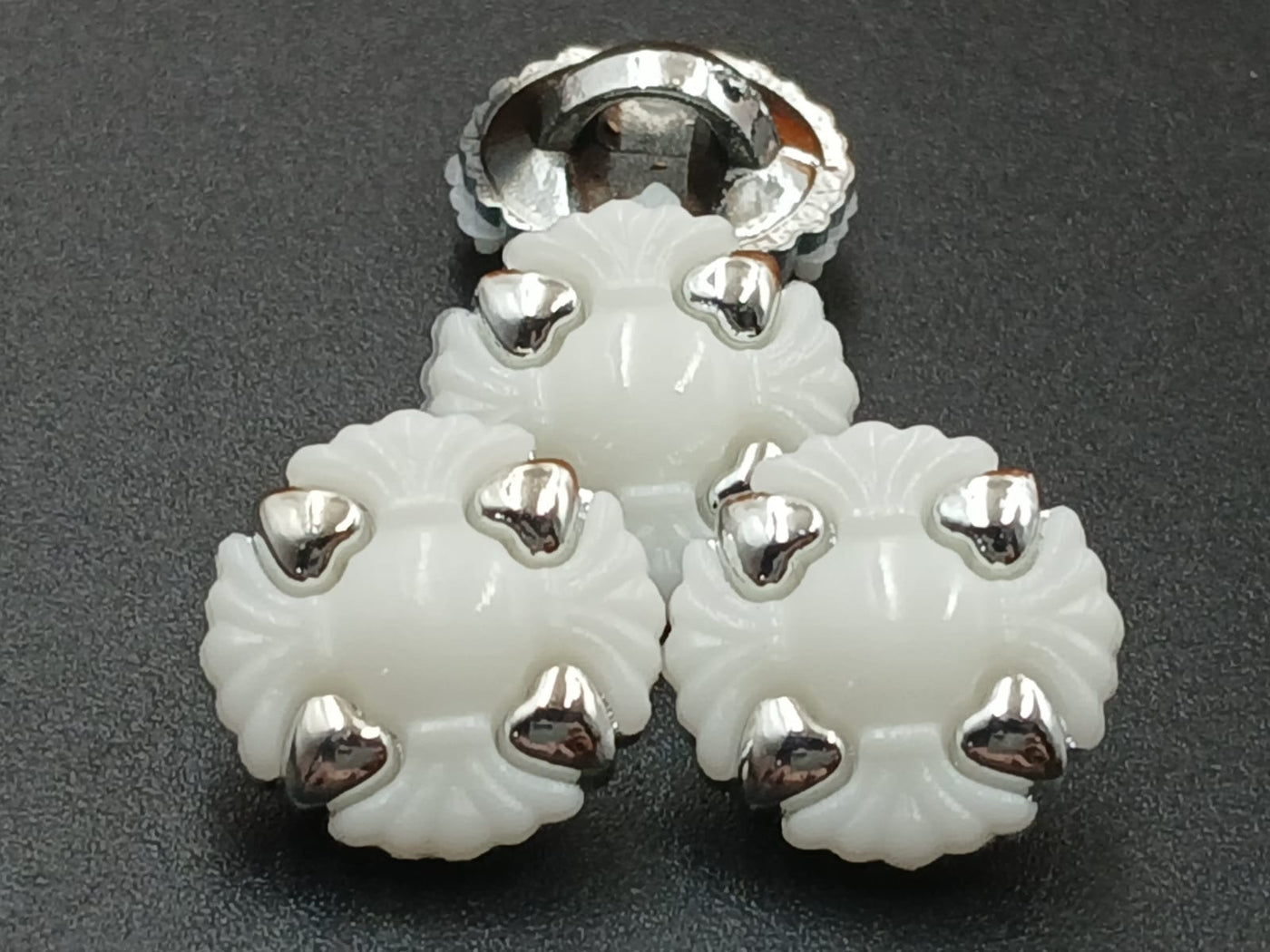 Silver And White Circular 24L Down Hole Polyester Buttons