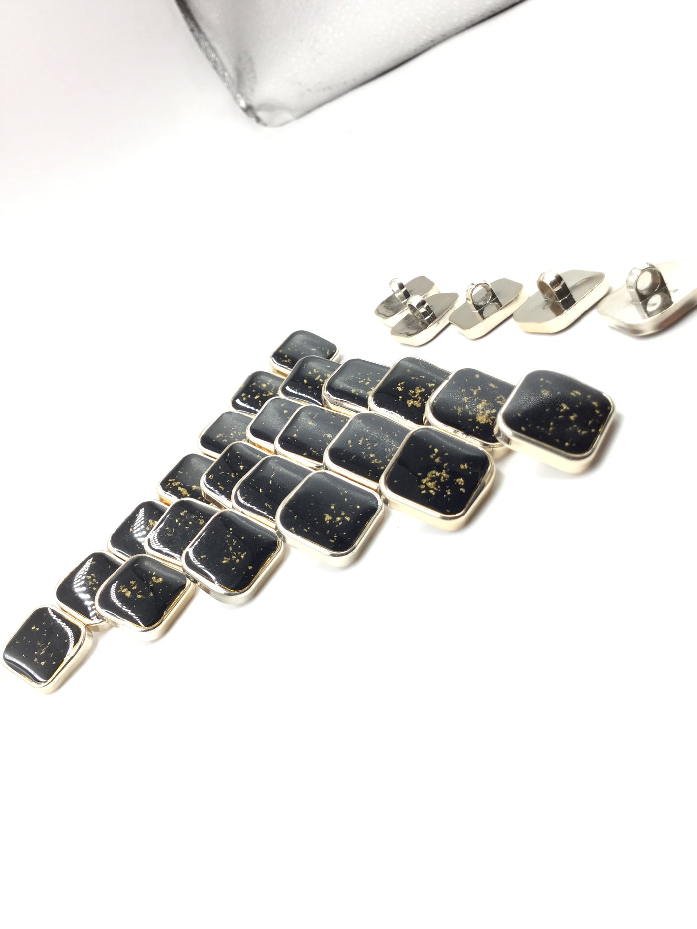 Black & Silver Square Plastic Buttons