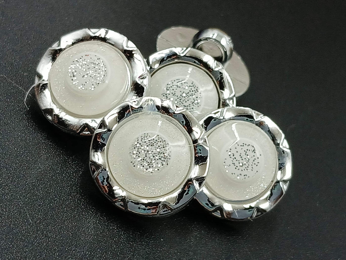 Silver & White Circular 24L Down Hole Polyester Buttons