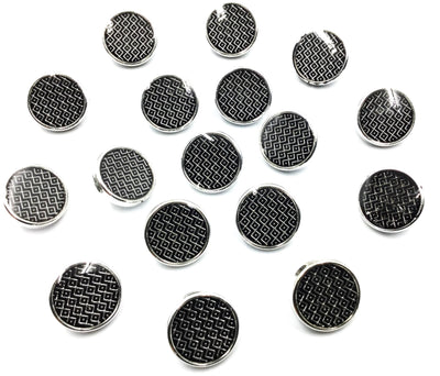 Silver & Black Down Hole Polyester Button (Wholesale)