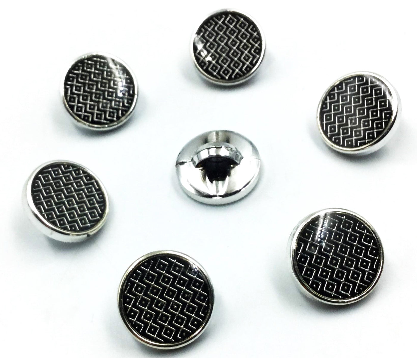 Silver & Black Down Hole Polyester Button (Wholesale)