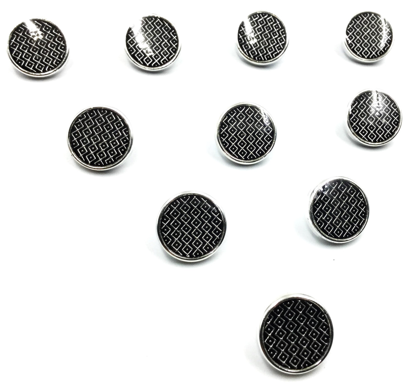 Silver & Black Down Hole Polyester Button (Wholesale)