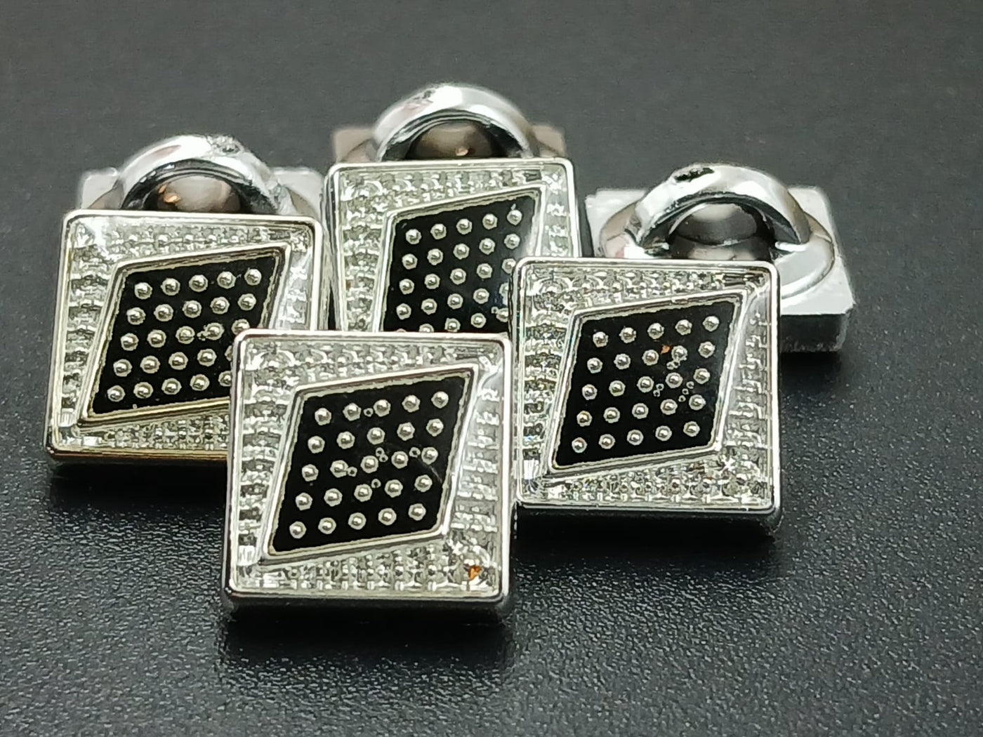 Black and Silver Square 20L Downhole Polyester Buttons