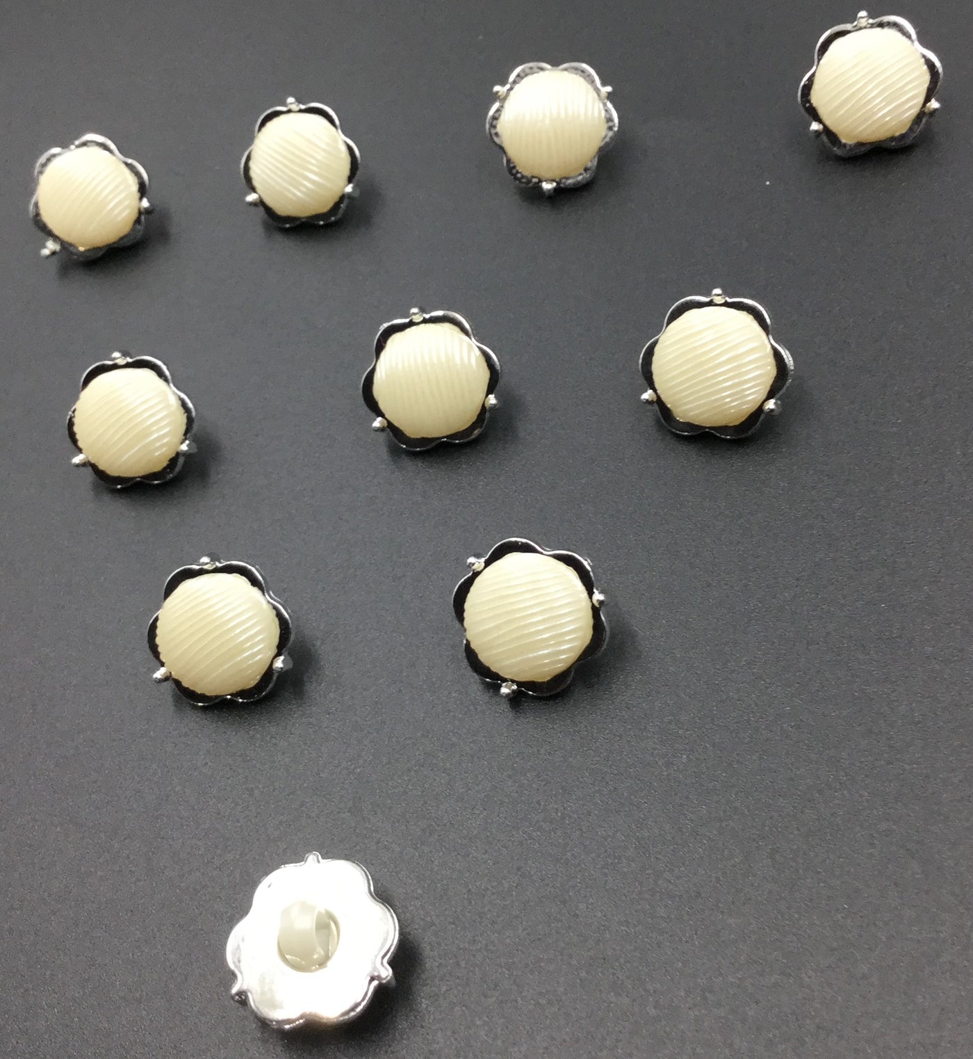 Silver & White Down Hole Plastic Button (Wholesale)