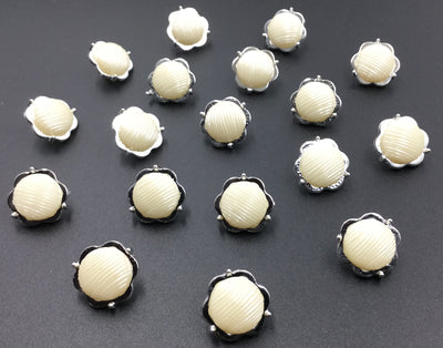 Silver & White Down Hole Plastic Button (Wholesale)