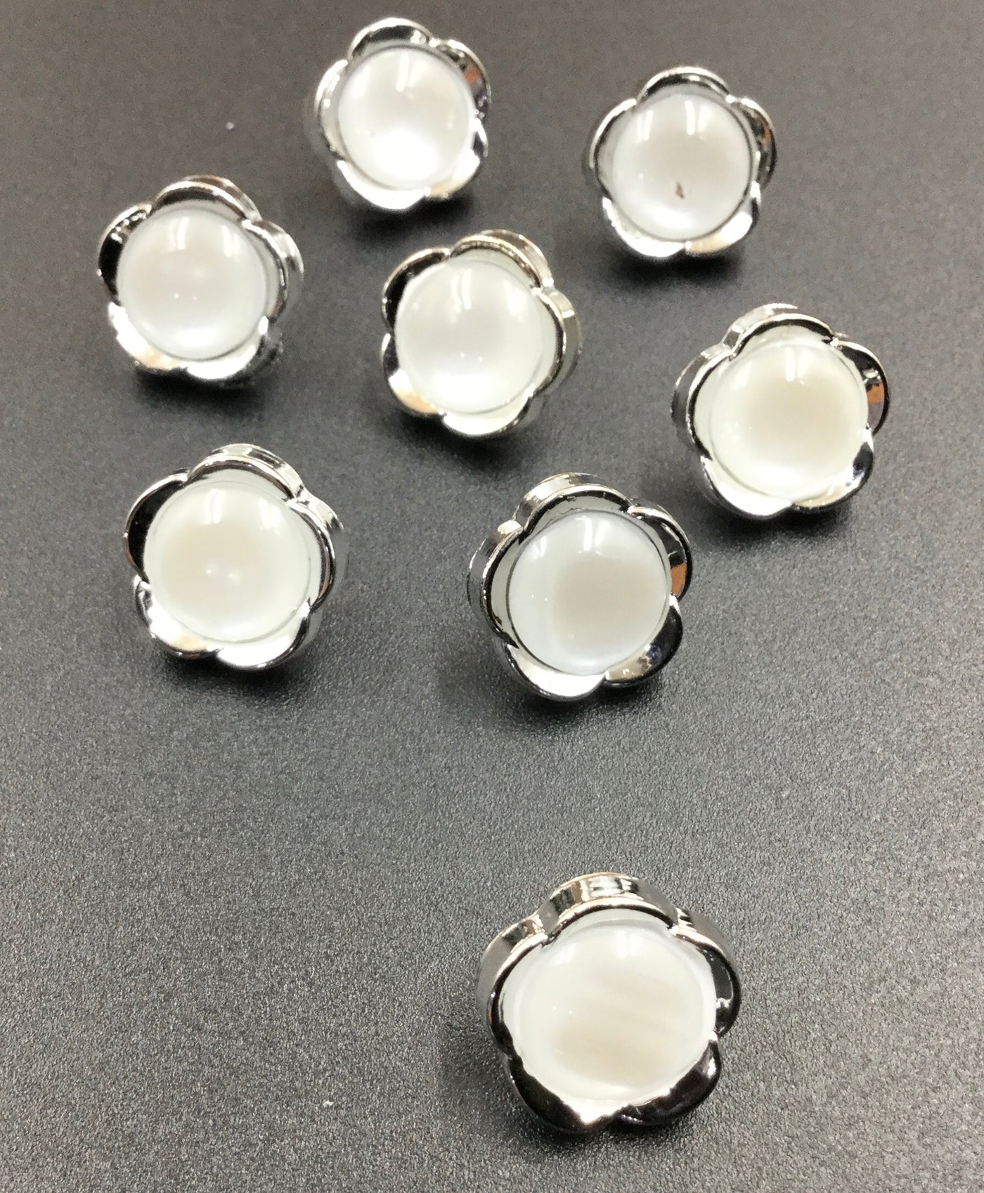 White & Silver Floral Polyester Buttons