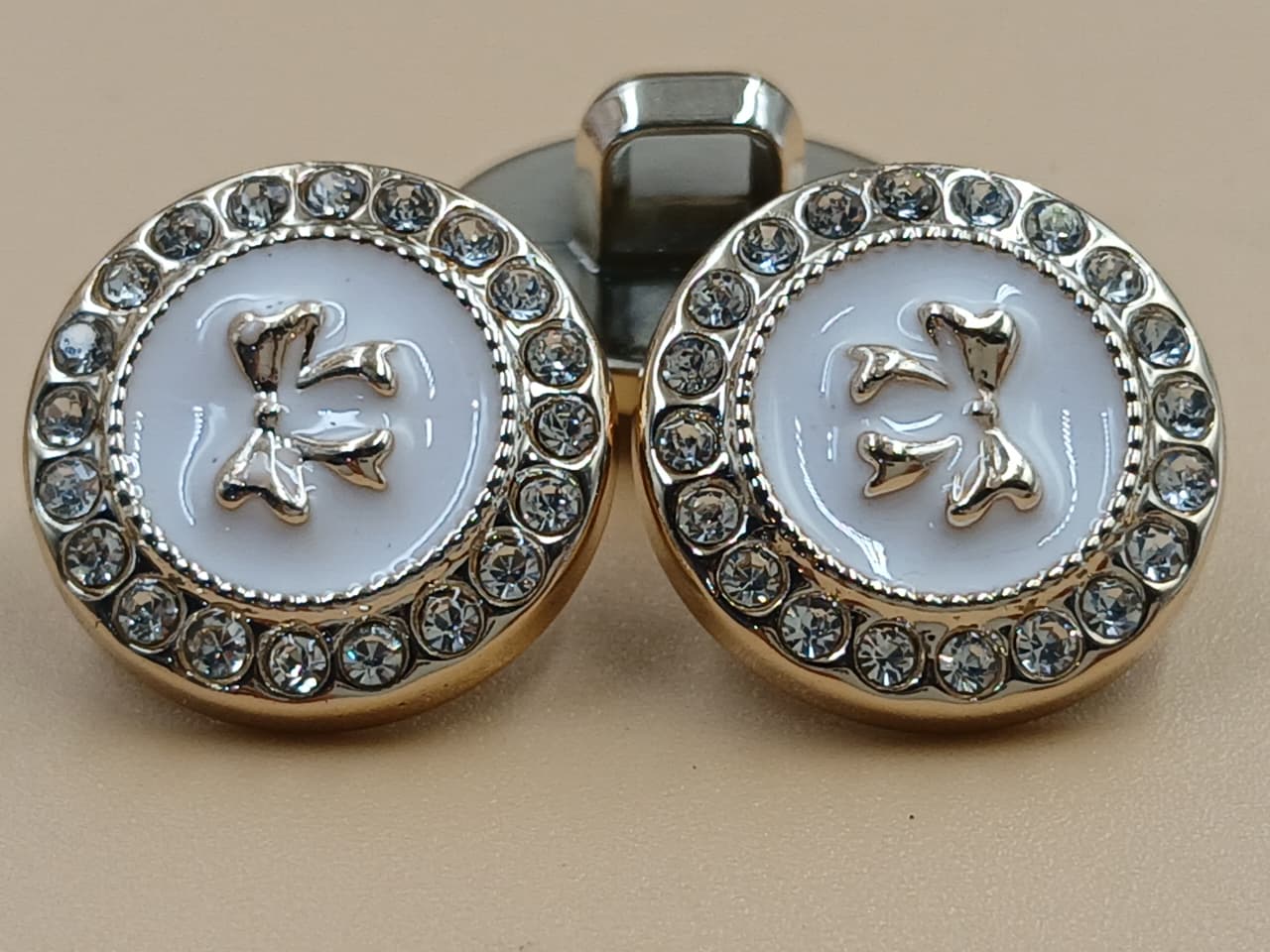 White & Golden Circular Downhole Polyester Buttons 24L