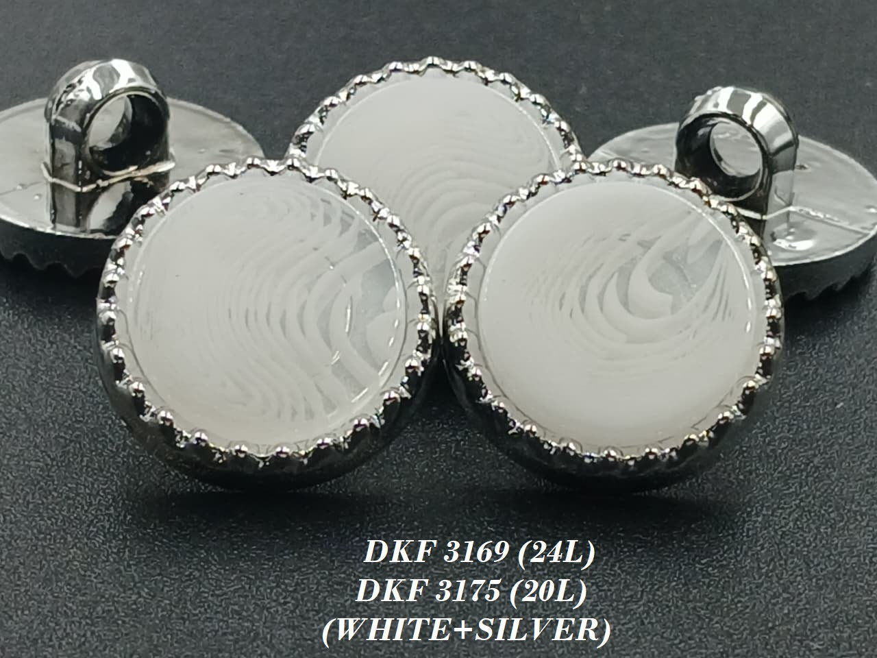 White And Silver Round Shape Downhole Polyester Button 24L