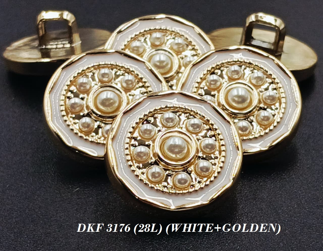 White & Golden Circular Shape 28L Downhole Polyester Buttons