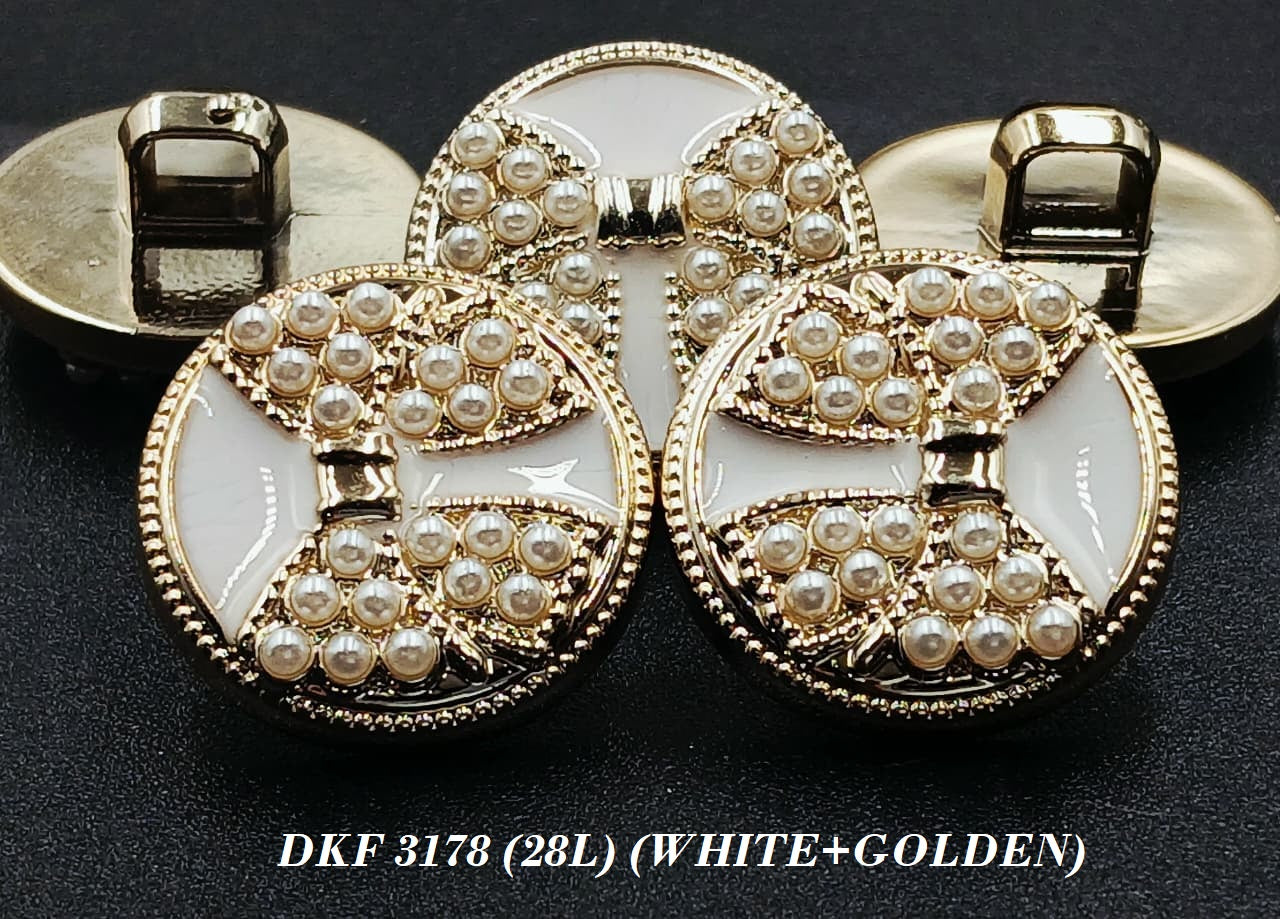 White  & Golden Circular Shape 28L Downhole Polyester Buttons