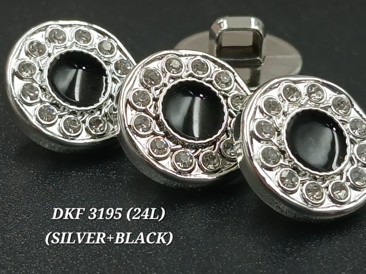 Silver And Black Circular 24L Down Hole Polyester Buttons
