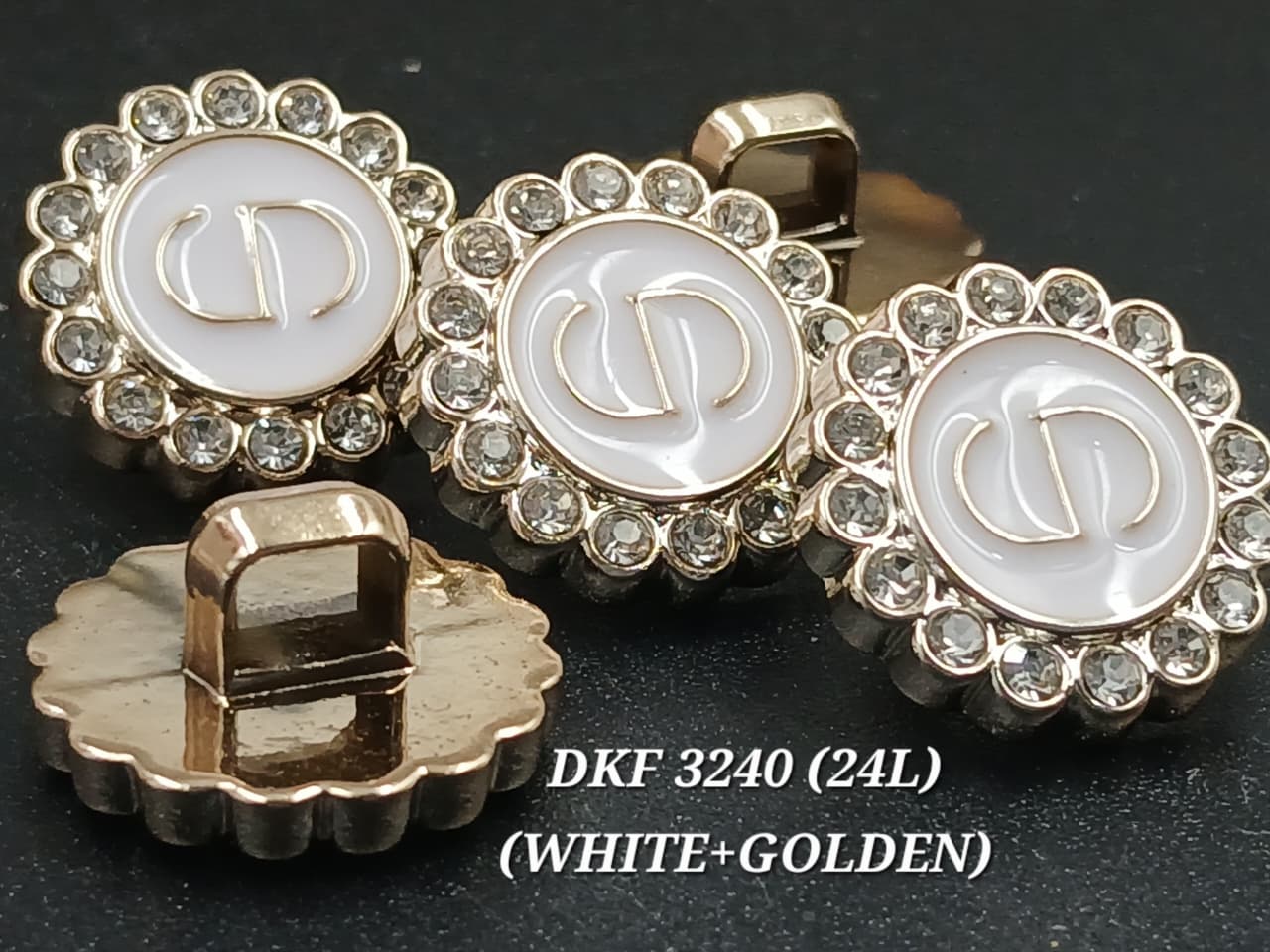 White And Golden Round 24L Down Hole Polyester Buttons
