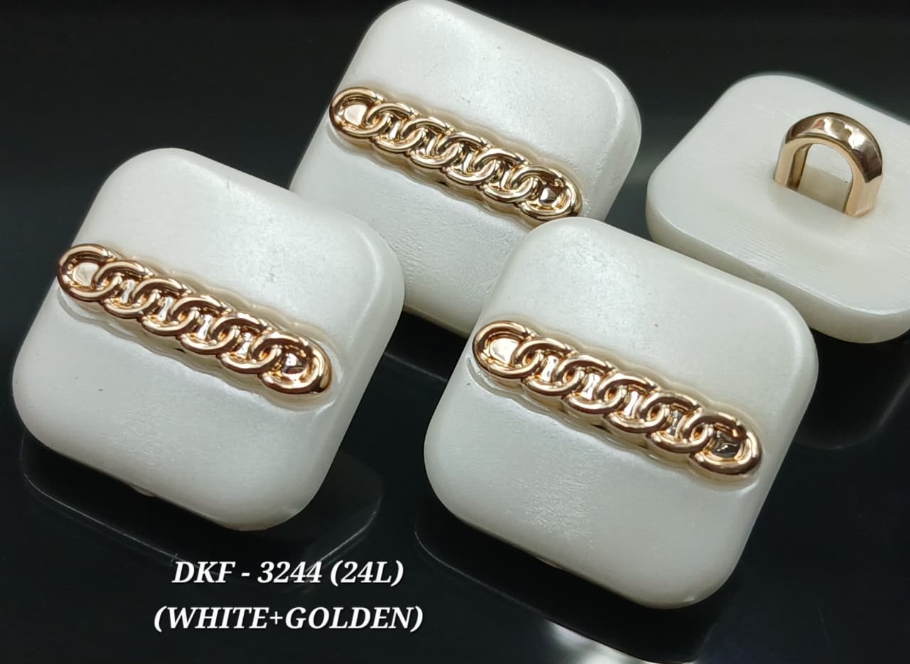White  & Golden Square Shape 24L Downhole Polyester Buttons