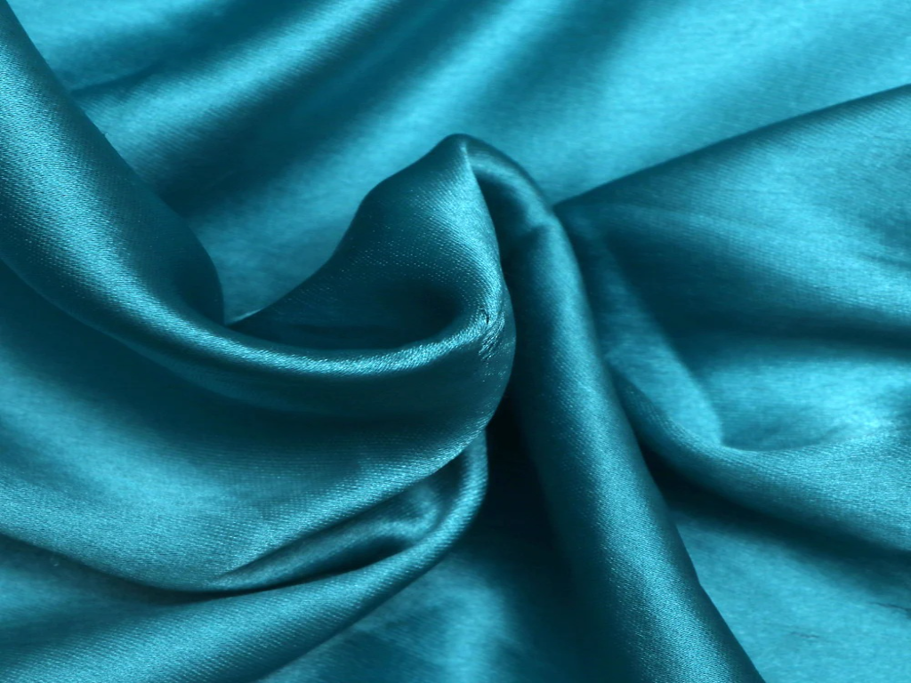 Teal Blue Plain Blooming Satin Fabric