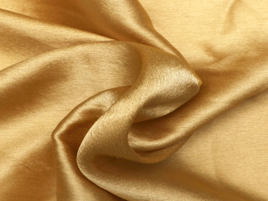Cream Gold Plain Blooming Satin Fabric