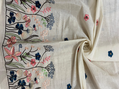 Off White Daman Embroidered Work Pure Cotton Fabric