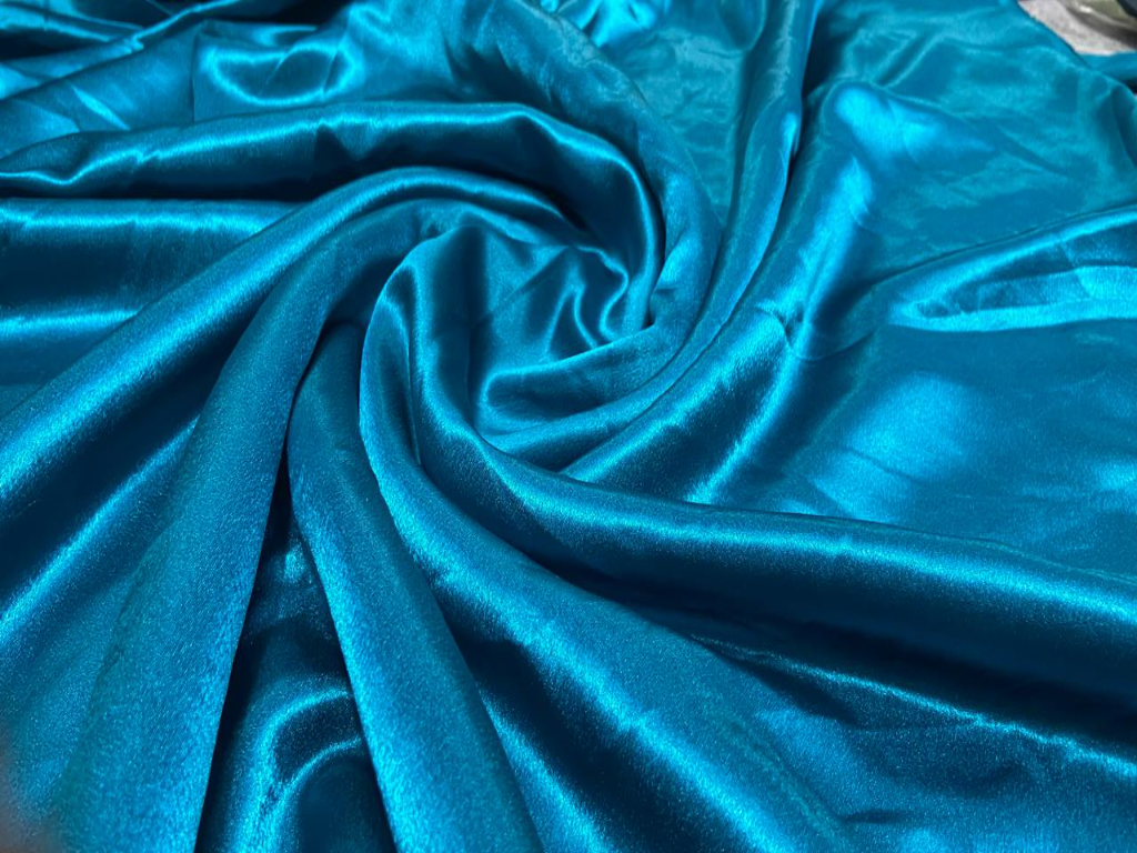 Teal Blue Plain Satin Fabric