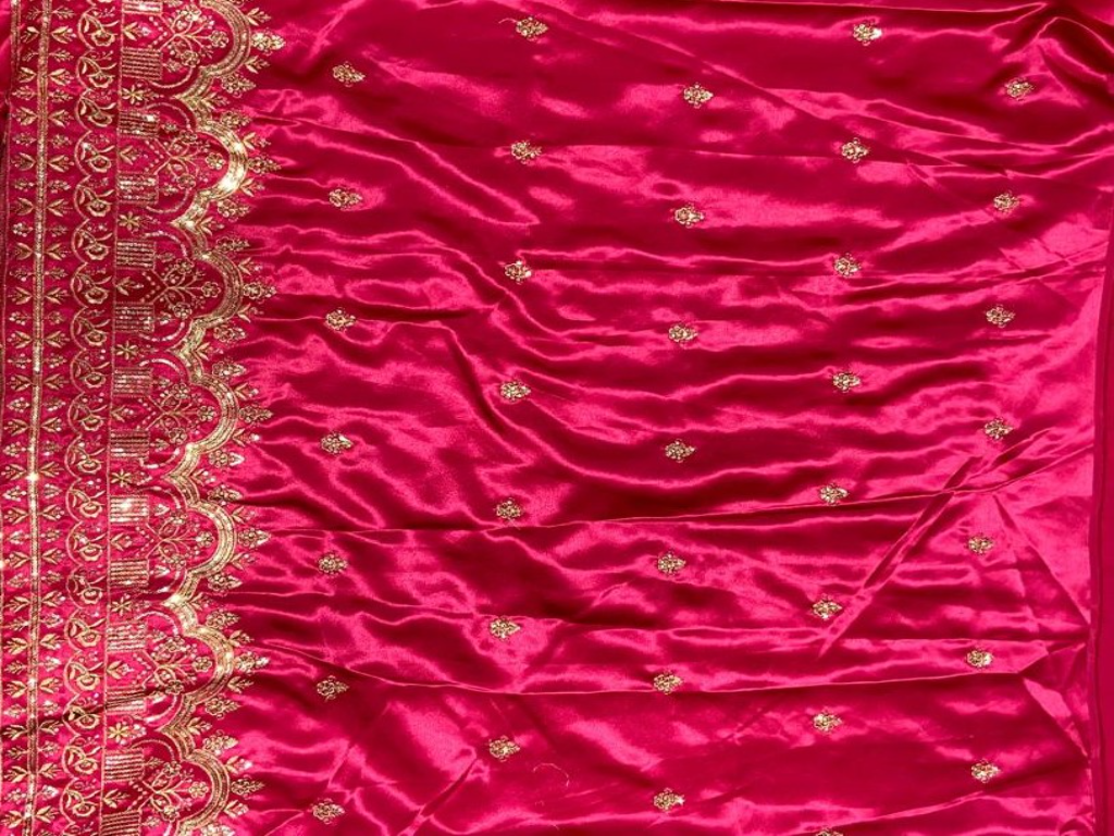 Maroon Red Traditional Embroidered Balma Daman Satin Fabric