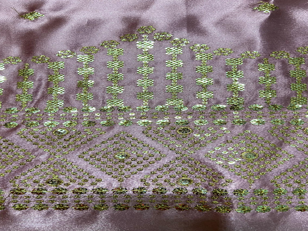 Dusky Rose Daman With Zari & Sequins Work Silk Fabric