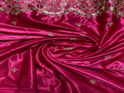 Maroon Red Traditional Embroidered Balma Daman Satin Fabric