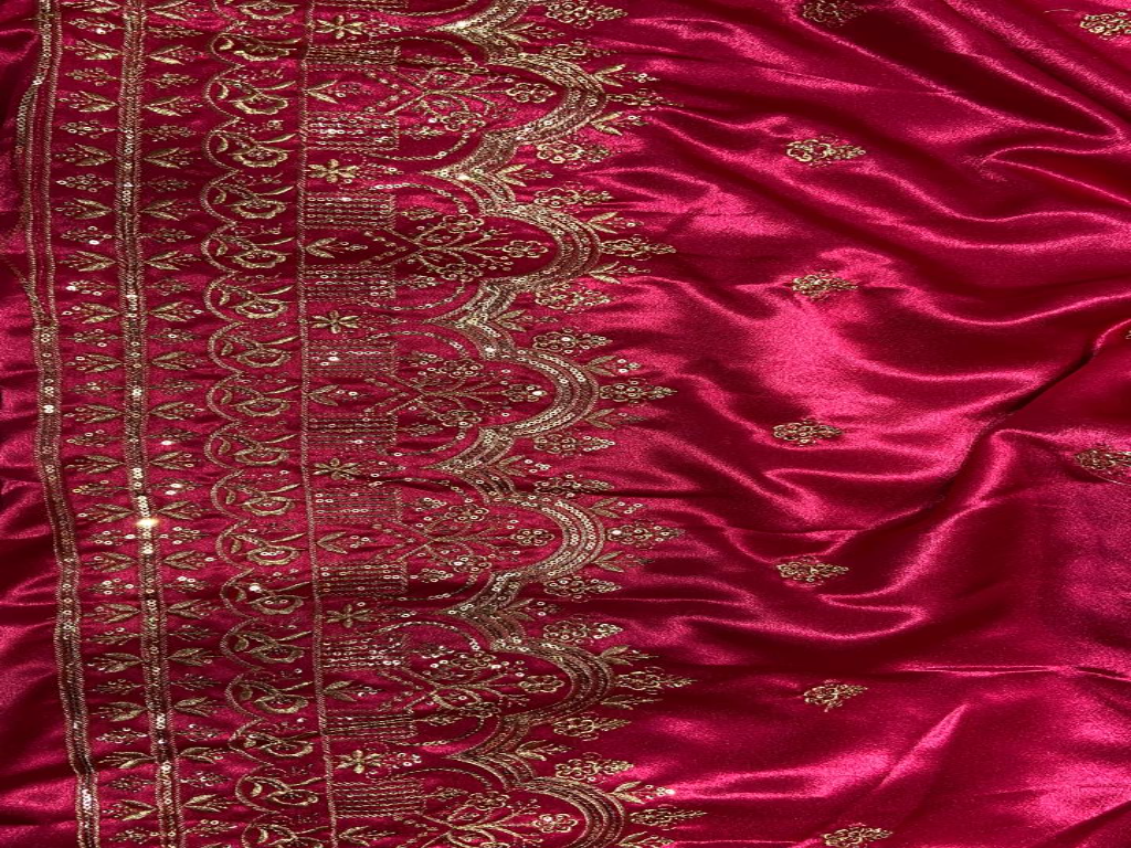 Maroon Red Traditional Embroidered Balma Daman Satin Fabric