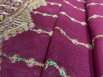 Vine & Coin Zari Work Georgette Embroidery Fabric