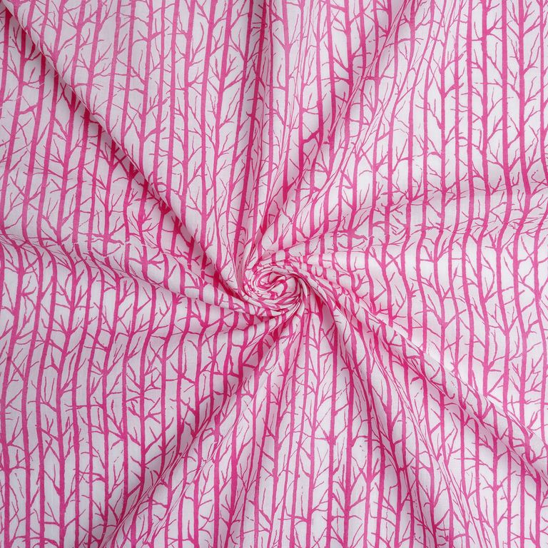 Pink & White Abstract Printed Pure Cotton Fabric