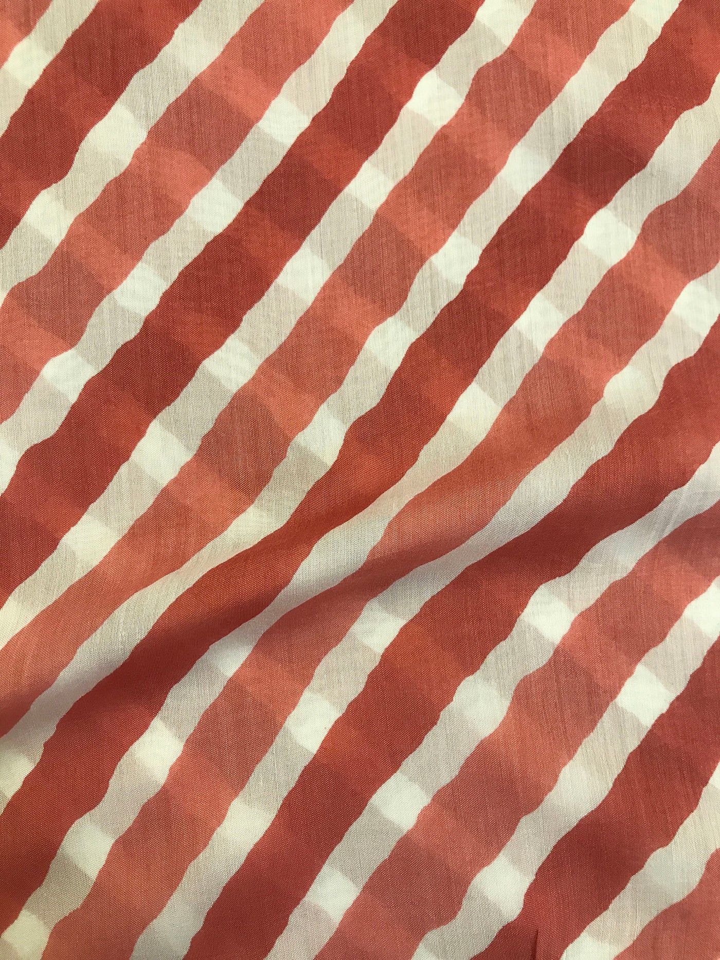 Rust Orange Stripes Muslin Silk Fabric ( Wholesale)