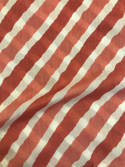 Rust Orange Stripes Muslin Silk Fabric ( Wholesale)