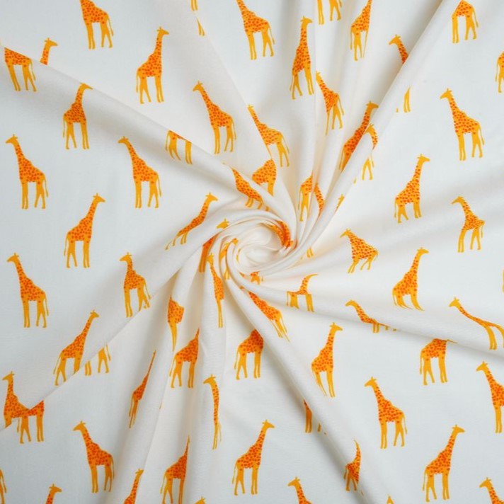 White & Yellow Quirky Printed Cotton Rayon Fabric