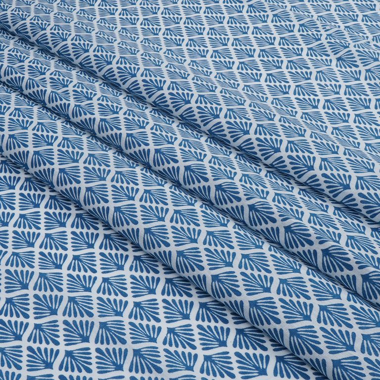 Blue & White Floral Printed Pure Cotton Fabric